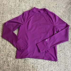 Womens Large Under Armour  Fitted Gear Top Long Sleeve Thumb Holes Pink